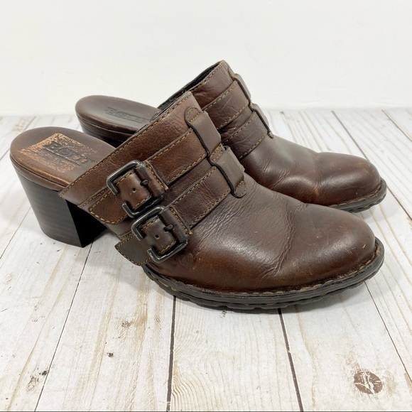 Born Brown Leather Slip-on Heeled Mules 7 / 38 - Picture 1 of 12